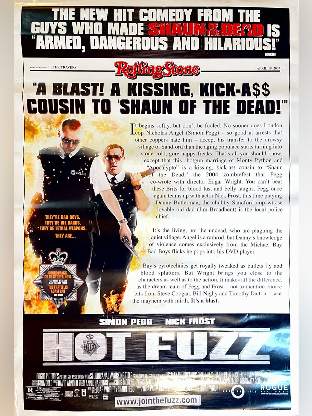 2007 Rogue Pictures - Hot Fuzz Movie Poster - 27x40 DOUBLE SIDED MINOR WEAR